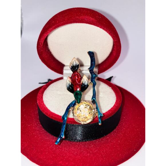 NWOT! Colorful Bird with Eggs in a Nest on Branches 2 1/8" Brooch! - Picture 4 of 7